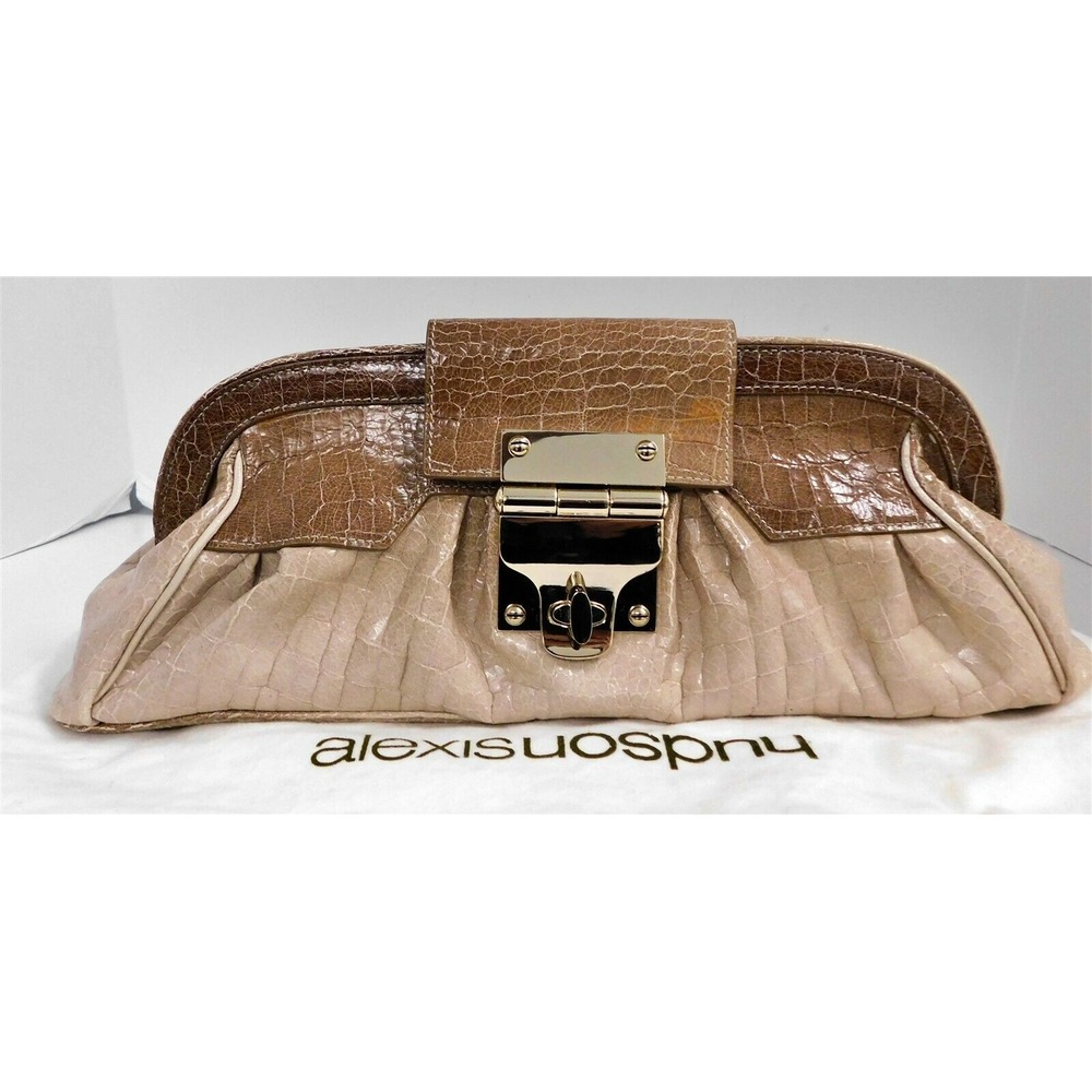 New Alexis Hudson $595rt Zeus Stone Ombre Alligator Embossed Leather Clutch‎ Bag